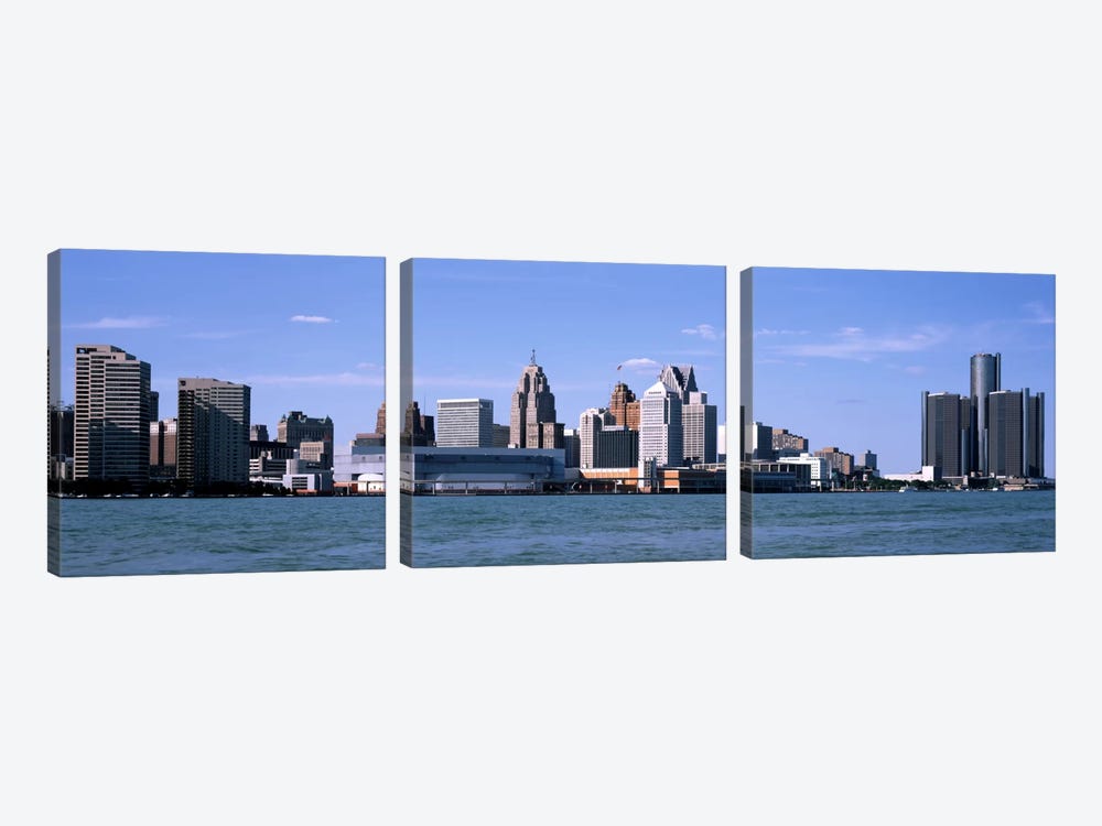 Buildings at the waterfront, Detroit, Wayne County, Michigan, USA by Panoramic Images 3-piece Canvas Art