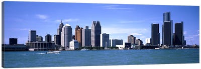 Buildings at the waterfront, Detroit, Wayne County, Michigan, USA #2 Canvas Art Print - Detroit Skylines