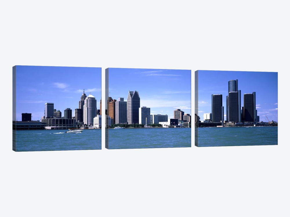 Buildings at the waterfront, Detroit, Wayne County, Michigan, USA #2 by Panoramic Images 3-piece Canvas Art Print