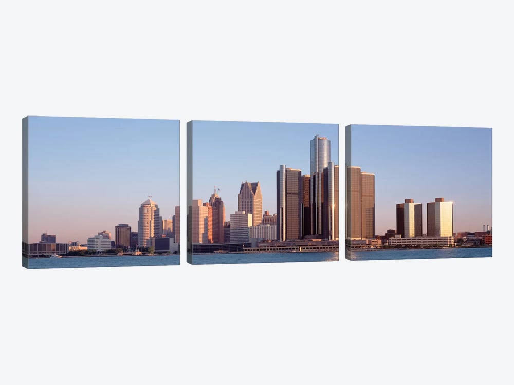 Buildings in a city, Detroit, Michigan, USA by Panoramic Images 3-piece Canvas Art Print