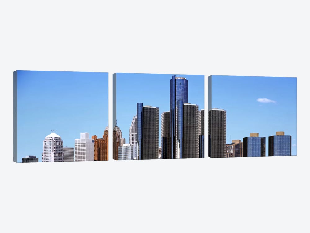 Skyscrapers in a city, Detroit, Wayne County, Michigan, USA by Panoramic Images 3-piece Canvas Art Print