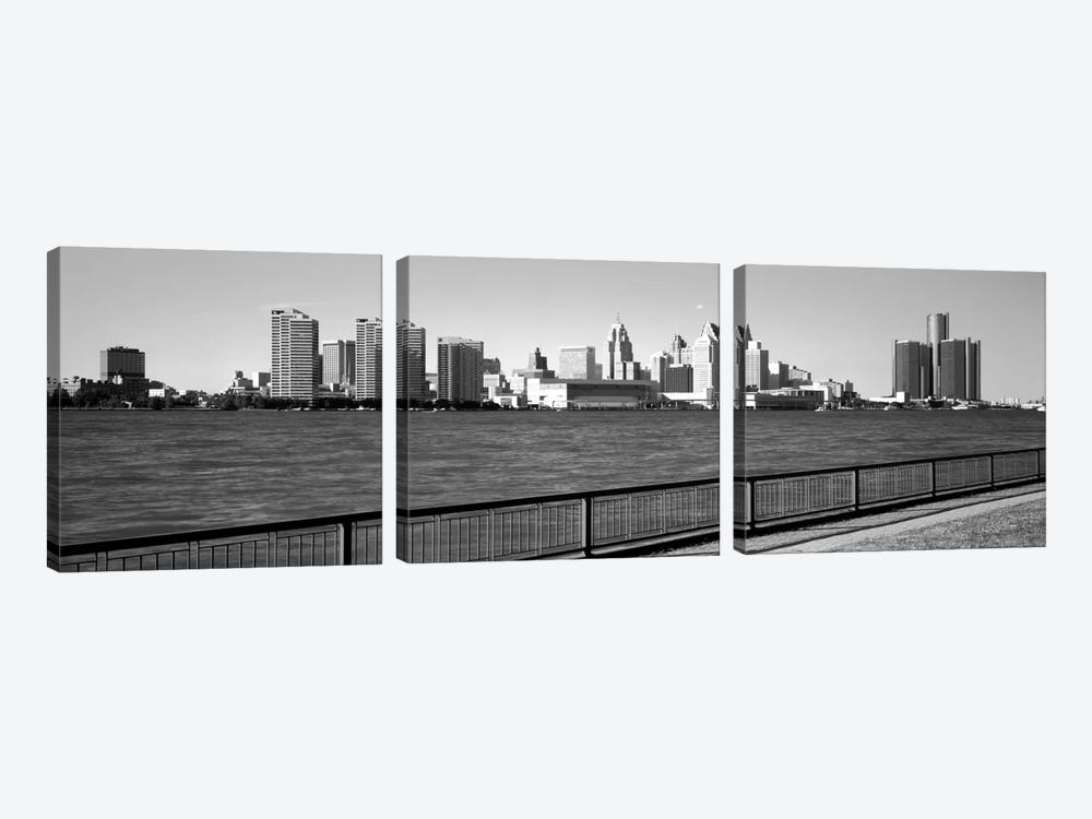 Buildings at the waterfront, Detroit, Wayne County, Michigan, USA #3 by Panoramic Images 3-piece Canvas Artwork