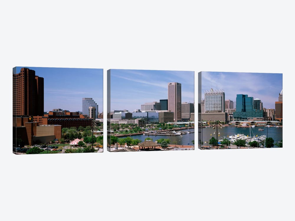 USA, Maryland, Baltimore, High angle view of Inner Harbor by Panoramic Images 3-piece Canvas Print