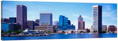 USA, Maryland, Baltimore, Skyscrapers along the Inner Harbor Canvas Art Print - Skyline Art