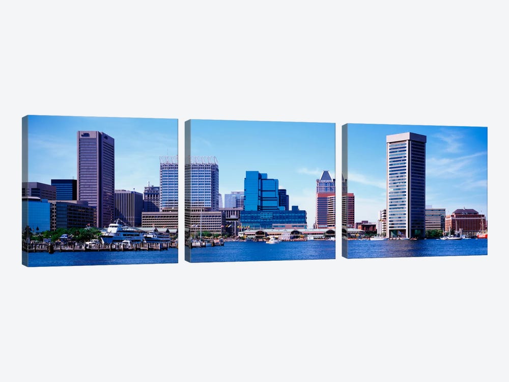 USA, Maryland, Baltimore, Skyscrapers along the Inner Harbor by Panoramic Images 3-piece Canvas Wall Art