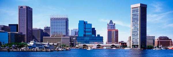 Maryland: USA, Maryland, Baltimore, Skyscrapers along the Inner Harbor by Panoramic Images