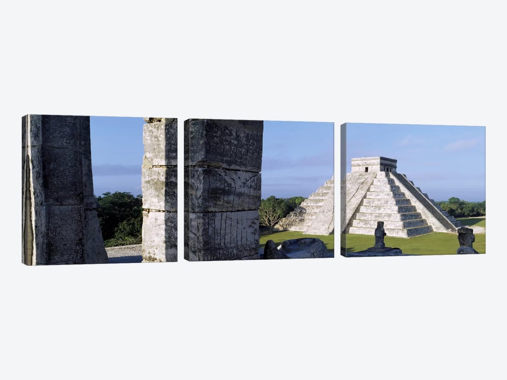 El Castillo (Temple Of Kukulcan), Chichen Itza, Yucatan, Mexico by Panoramic Images 3-piece Canvas Wall Art