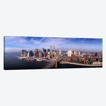 Aerial view of Brooklyn Bridge & Manhattan skyline New York City, New York State, USA Canvas Print #PIM1819} by Panoramic Images Canvas Wall Art