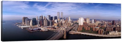 Aerial view of Brooklyn Bridge & Manhattan skyline New York City, New York State, USA Canvas Art Print - Brooklyn Art