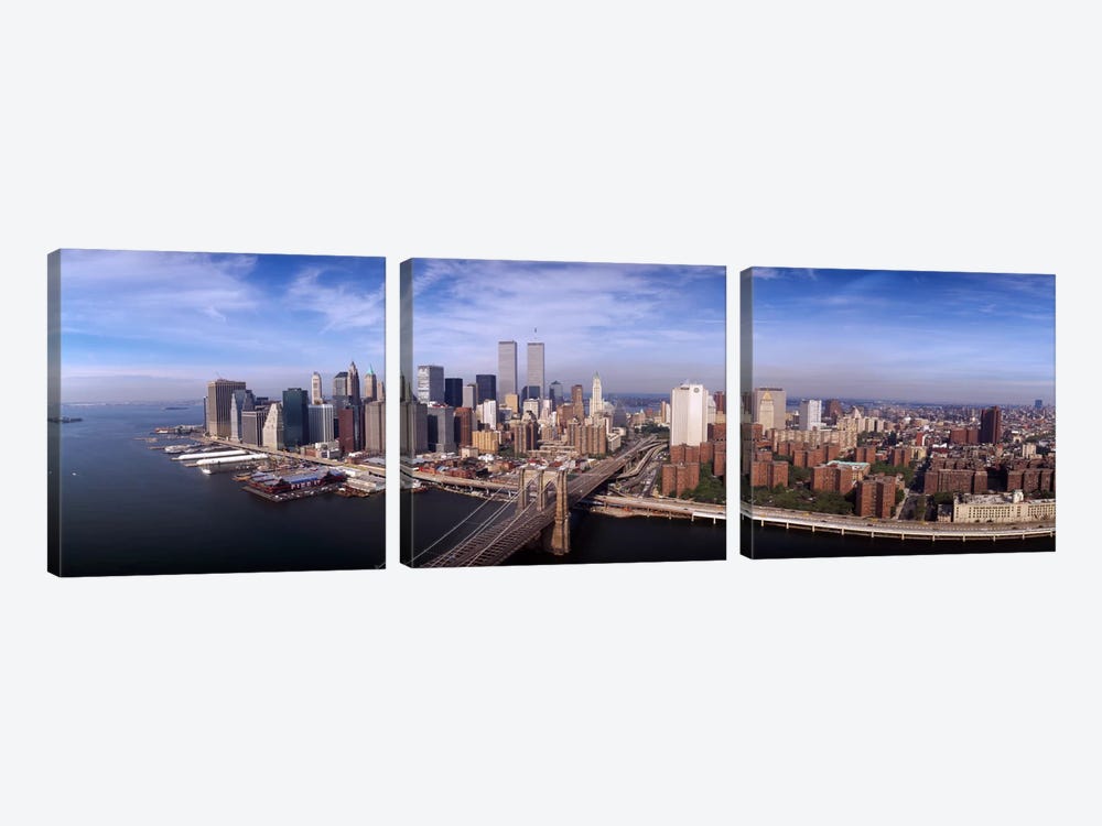 Aerial view of Brooklyn Bridge & Manhattan skyline New York City, New York State, USA by Panoramic Images 3-piece Art Print
