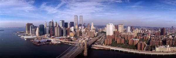 Brooklyn: Aerial view of Brooklyn Bridge & Manhattan skyline New York City, New York State, USA by Panoramic Images