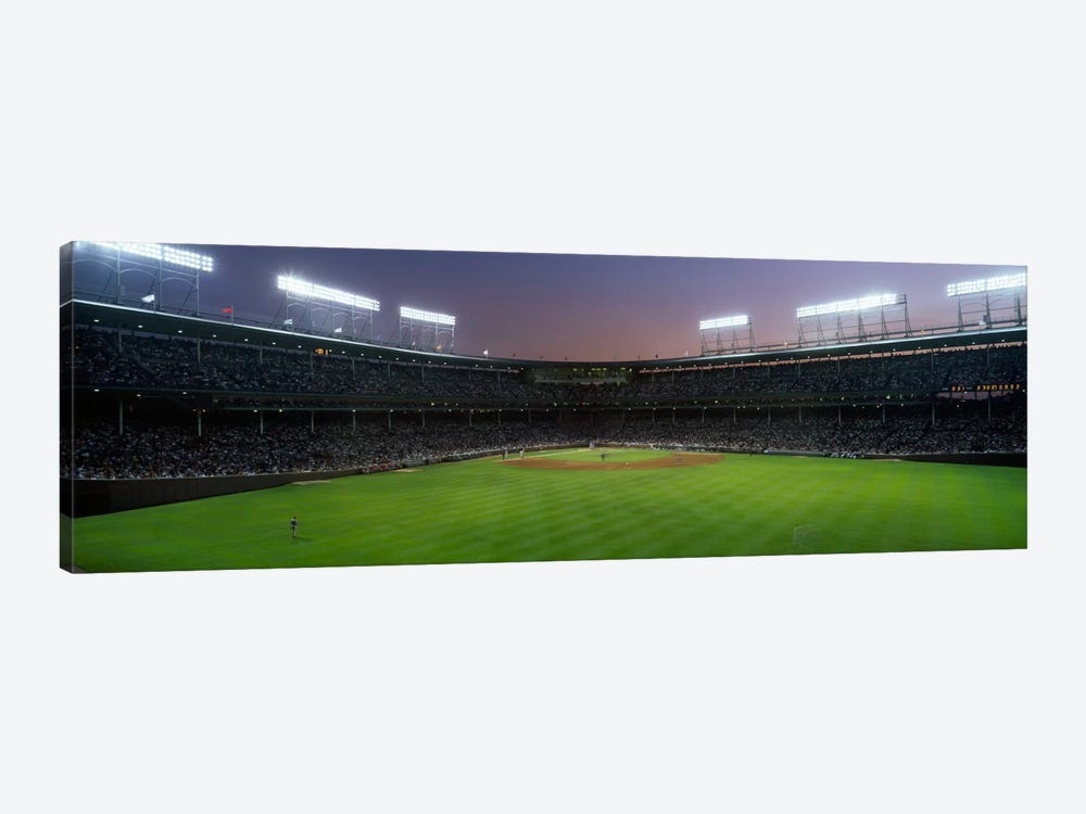 Spectators watching a baseball match in a stadium, Wrigley Field, Chicago, Cook County, Illinois, USA by Panoramic Images 1-piece Canvas Wall Art