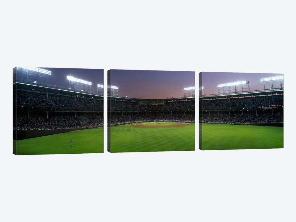 Spectators watching a baseball match in a stadium, Wrigley Field, Chicago, Cook County, Illinois, USA by Panoramic Images 3-piece Canvas Art