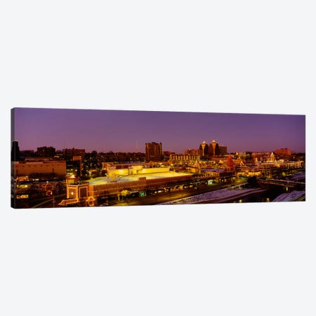 High angle view of buildings lit up at dusk, Kansas City, Missouri, USA Canvas Print #PIM1837} by Panoramic Images Canvas Print