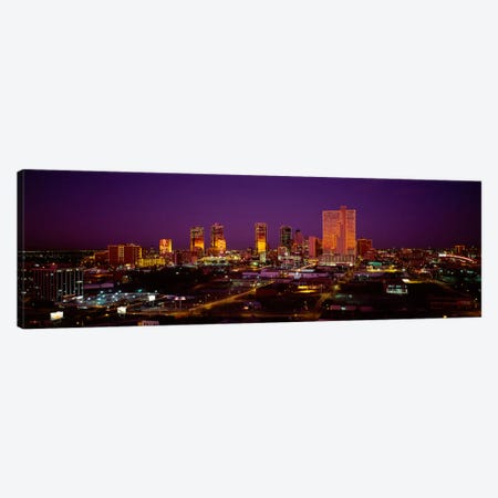 High angle view of skyscrapers lit up at night, Dallas, Texas, USA Canvas Print #PIM1838} by Panoramic Images Canvas Wall Art