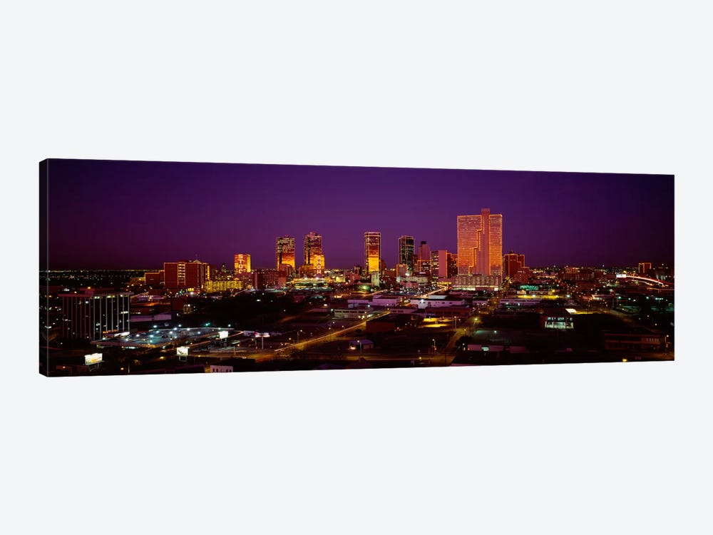 High angle view of skyscrapers lit up at night, Dallas, Texas, USA by Panoramic Images 1-piece Canvas Wall Art