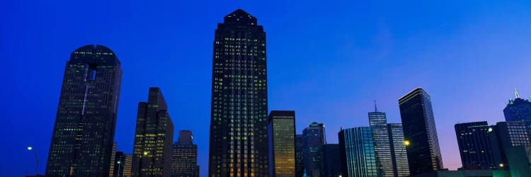 Low angle view of buildings at duskDallas, Texas, USA