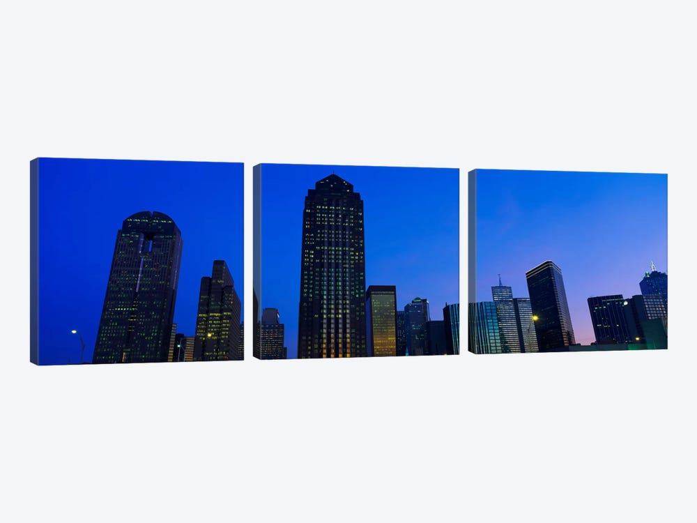 Low angle view of buildings at duskDallas, Texas, USA by Panoramic Images 3-piece Canvas Wall Art