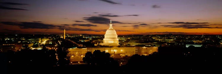 Government building lit up at nightUS Capitol Building, Washington DC, USA