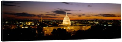 Government building lit up at nightUS Capitol Building, Washington DC, USA Canvas Art Print - Washington DC Skylines