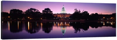 Reflection of a government building in a lakeCapitol Building, Washington DC, USA Canvas Art Print - City Sunrise & Sunset Art
