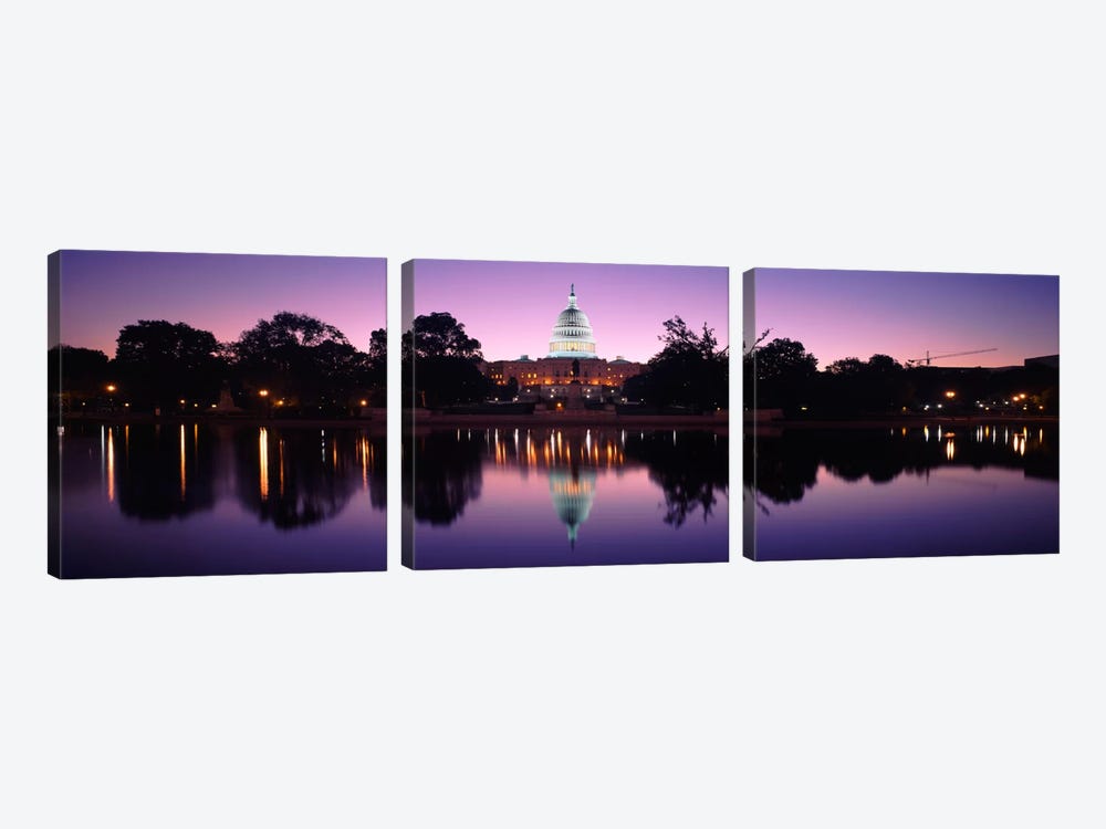 Reflection of a government building in a lakeCapitol Building, Washington DC, USA by Panoramic Images 3-piece Canvas Art