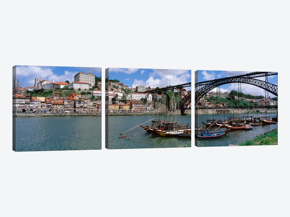 Historic Centre Of Oporto & Dom Luis I Bridge, Norte Region, Portugal by Panoramic Images 3-piece Canvas Art