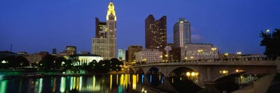 Buildings lit up at nightColumbus, Scioto River, Ohio, USA by Panoramic Images canvas print