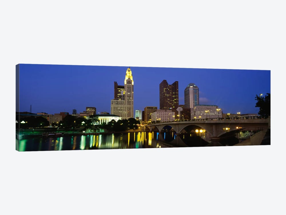 Buildings lit up at nightColumbus, Scioto River, Ohio, USA by Panoramic Images 1-piece Art Print