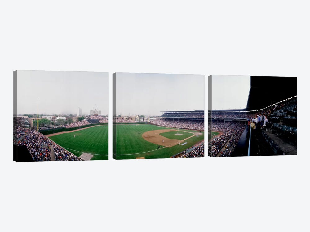 Spectators watching a baseball mach in a stadium, Wrigley Field, Chicago, Cook County, Illinois, USA by Panoramic Images 3-piece Art Print