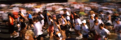 Crowd participating in a marathon race, Bay Bridge, San Francisco, San Francisco County, California, USA by Panoramic Images framed canvas print