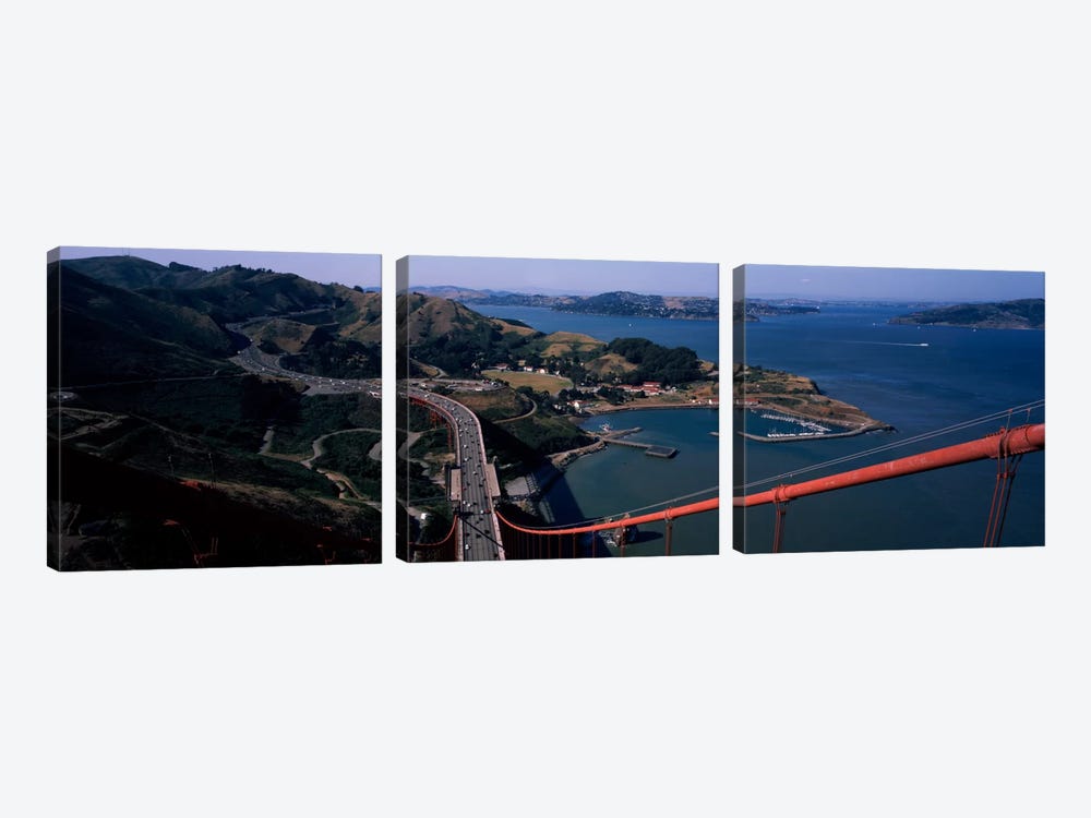 High angle view of a suspension bridge, Golden Gate Bridge, San Francisco, California, USA by Panoramic Images 3-piece Art Print