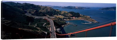 High angle view of a suspension bridge, Golden Gate Bridge, San Francisco, California, USA Canvas Art Print - Famous Bridges