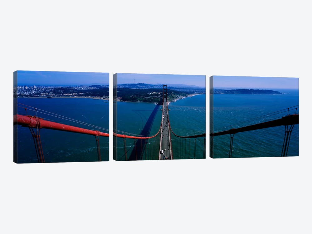 Aerial view of traffic on a bridge, Golden Gate Bridge, San Francisco, California, USA by Panoramic Images 3-piece Canvas Wall Art