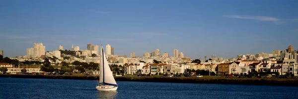 San Francisco Skylines: Sailboat in an ocean, Marina District, San Francisco, California, USA by Panoramic Images