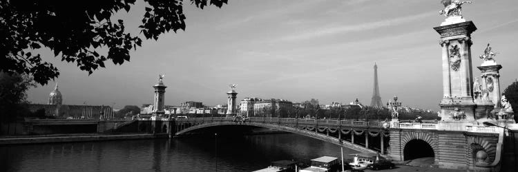 Pont Alexandre III And A Distant Eiffel Tower In B&W, Paris, Ile-de-France, France