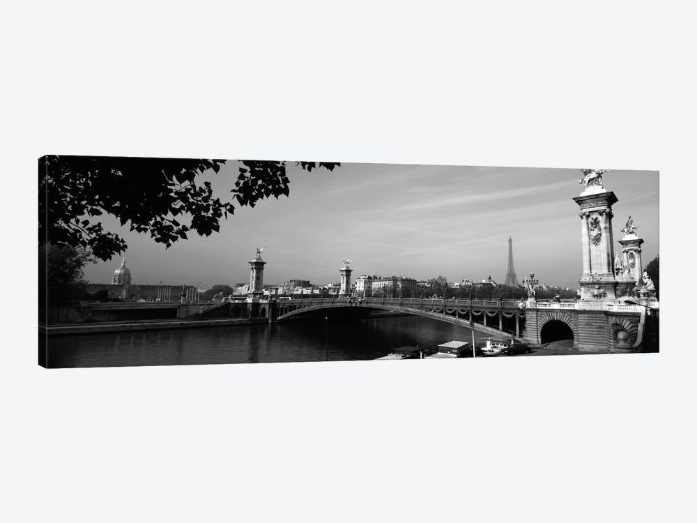 Pont Alexandre III And A Distant Eiffel Tower In B&W, Paris, Ile-de-France, France by Panoramic Images 1-piece Canvas Print