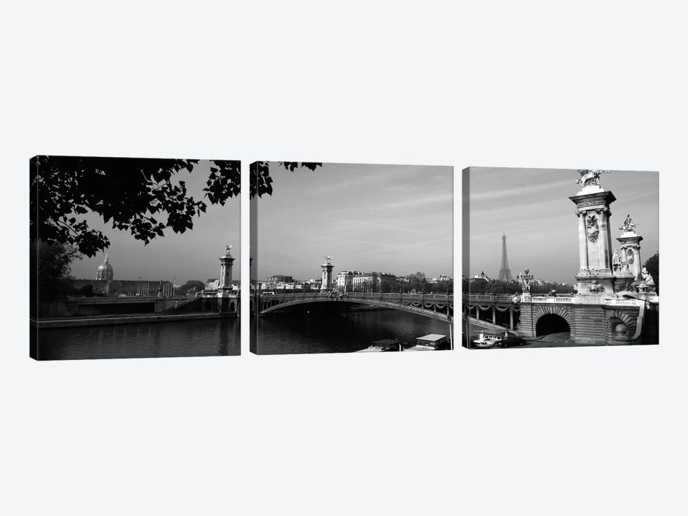 Pont Alexandre III And A Distant Eiffel Tower In B&W, Paris, Ile-de-France, France by Panoramic Images 3-piece Art Print