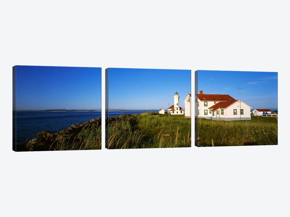 Lighthouse on a landscape, Ft. Worden Lighthouse, Port Townsend, Washington State, USA by Panoramic Images 3-piece Canvas Art Print