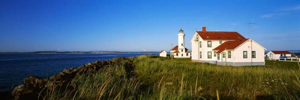 Washington: Lighthouse on a landscape, Ft. Worden Lighthouse, Port Townsend, Washington State, USA by Panoramic Images