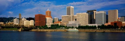 Skyscrapers at the waterfront, Portland, Multnomah County, Oregon, USA by Panoramic Images canvas print