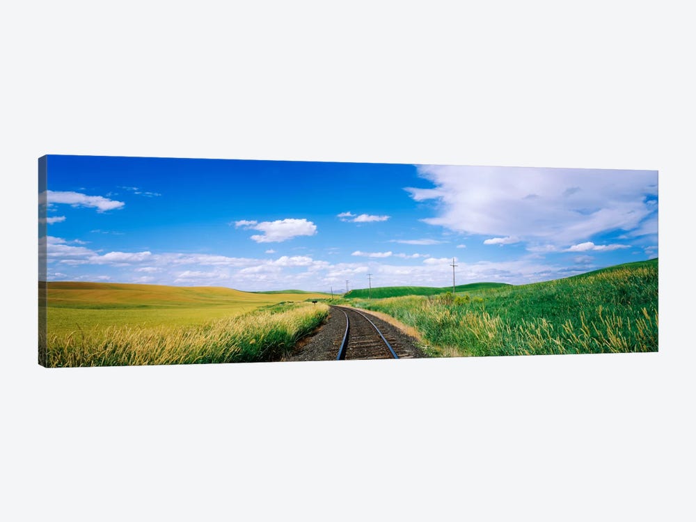 Railroad track passing through a field, Whitman County, Washington State, USA by Panoramic Images 1-piece Canvas Art Print