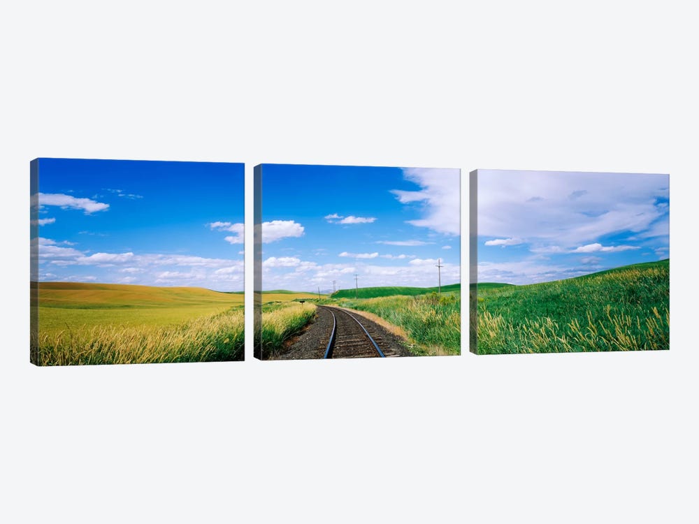 Railroad track passing through a field, Whitman County, Washington State, USA by Panoramic Images 3-piece Art Print