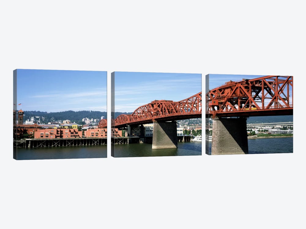 Bascule bridge across a river, Broadway Bridge, Willamette River, Portland, Multnomah County, Oregon, USA by Panoramic Images 3-piece Canvas Wall Art