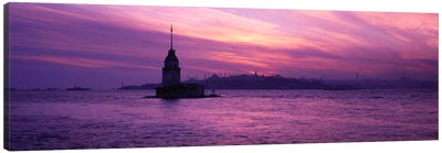 Lighthouse in the sea with mosque in the background, St. Sophia, Leander's Tower, Blue Mosque, Istanbul, Turkey Canvas Art Print - Istanbul Art