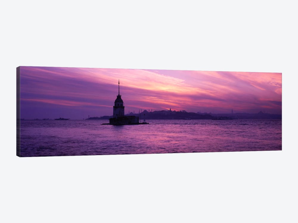 Lighthouse in the sea with mosque in the background, St. Sophia, Leander's Tower, Blue Mosque, Istanbul, Turkey by Panoramic Images 1-piece Art Print