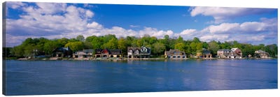 Boathouses near the river, Schuylkill River, Philadelphia, Pennsylvania, USA Canvas Art Print - Pennsylvania Art