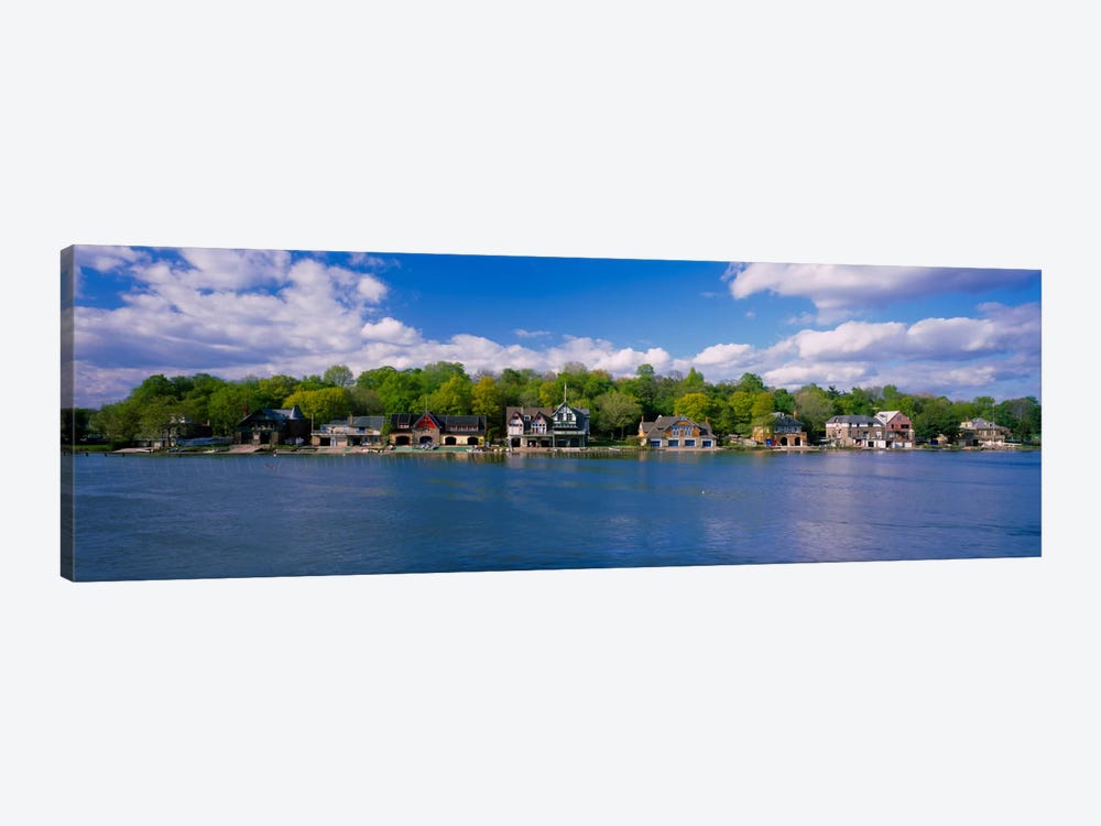 Boathouses near the river, Schuylkill River, Philadelphia, Pennsylvania, USA by Panoramic Images 1-piece Canvas Print