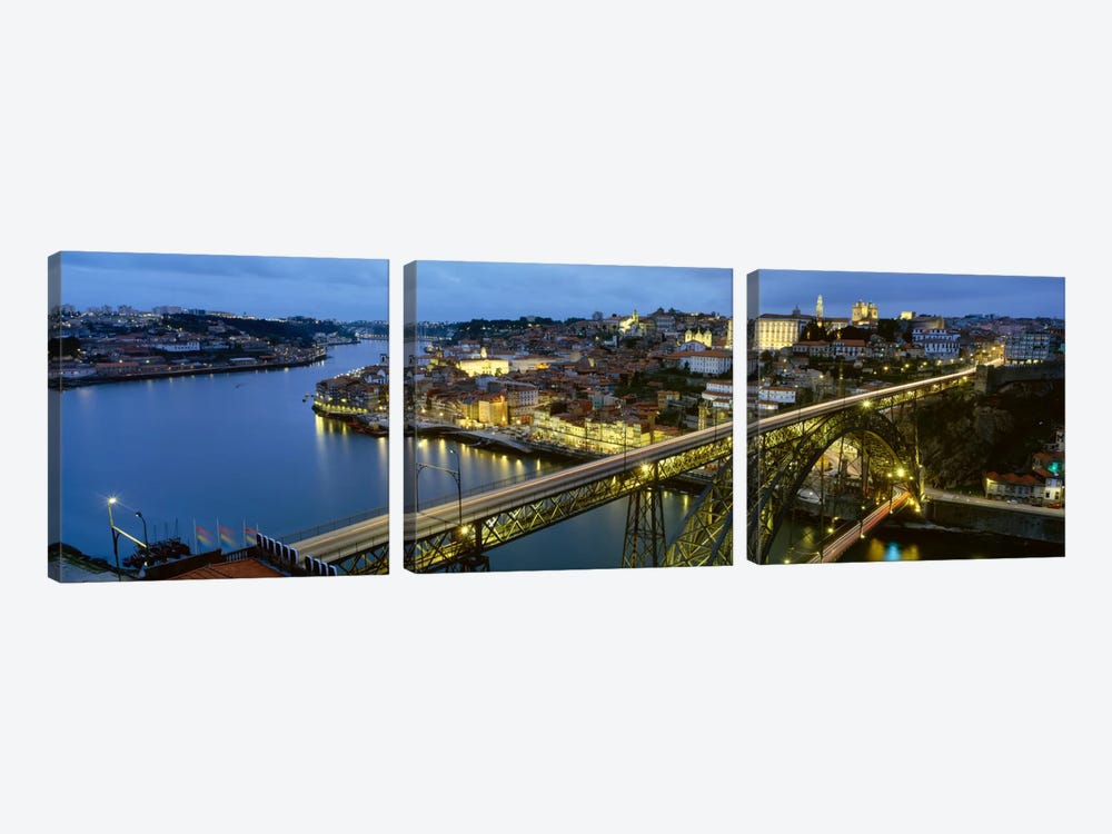 Dom Luis I Bridge At Night, Porto, Portugal by Panoramic Images 3-piece Canvas Artwork