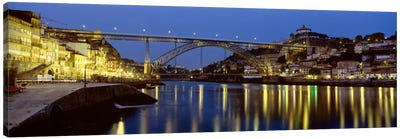 Dom Luis I Bridge At Night, Porto, Portugal Canvas Art Print - Porto